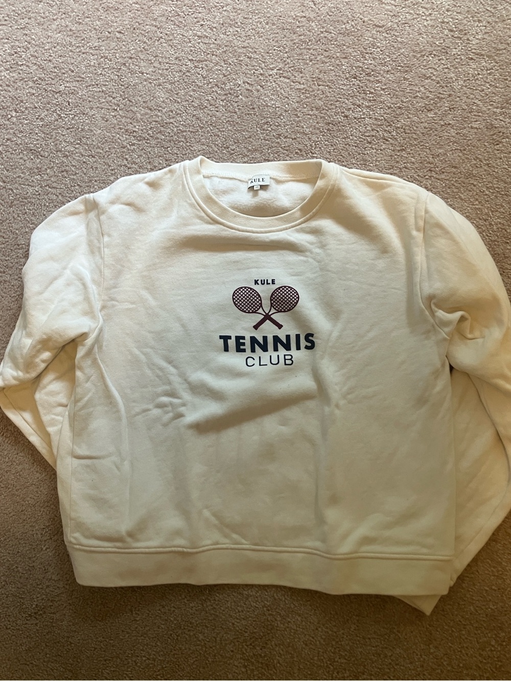 KULE Cream Tennis Club Crewneck with maroon Graphic XS